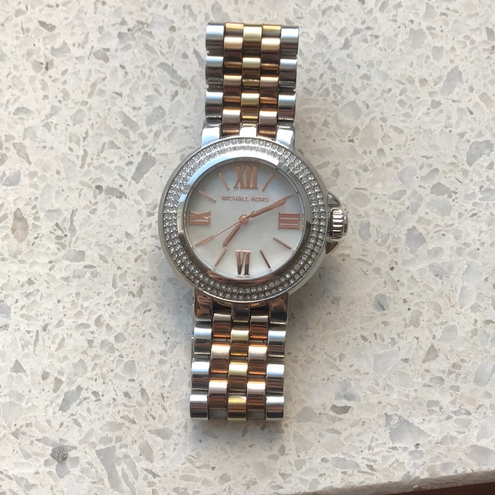 Michael Kors watch silver, gold, and rose gold